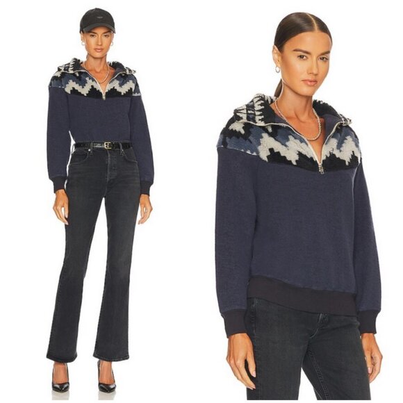 💕THE GREAT💕 The Fleece Half Zip Pullover ~ Navy Canyon Geo 1 NWT - Picture 6 of 16